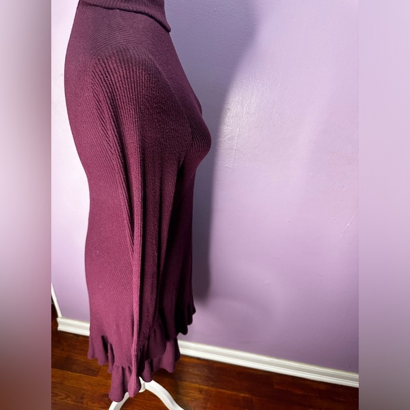 Express Burgandy Ribbed Ruffle Long Sleeve High Neck Dress, Size S - Picture 7 of 9